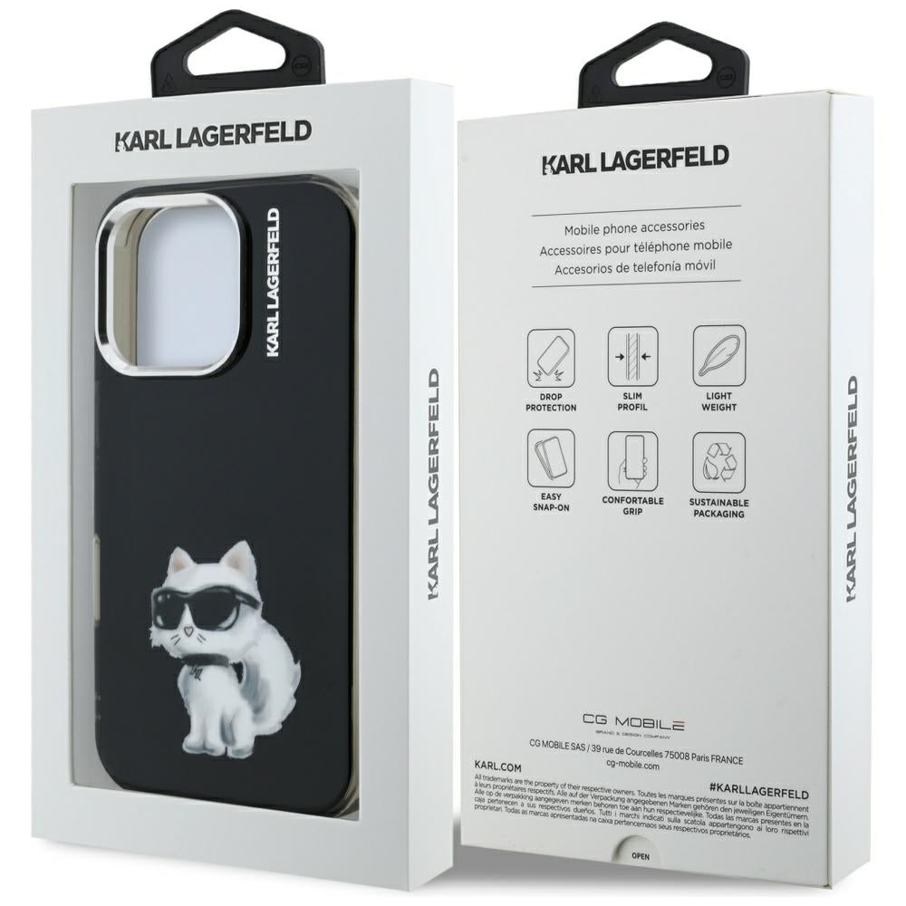 Puzdro pre Apple iPhone 16 Pro, Karl Lagerfeld, IML Aquarelle Logo Choupette, Čierne