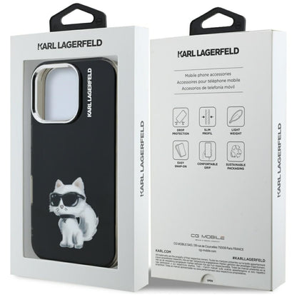 Puzdro pre Apple iPhone 16 Pro, Karl Lagerfeld, IML Aquarelle Logo Choupette, Čierne