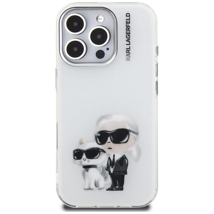 Puzdro pre Apple iPhone 16 Pro, Karl Lagerfeld, IML Aquarelle Logo Karl & Choupette, Biela