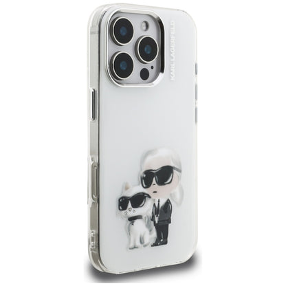 Puzdro pre Apple iPhone 16 Pro, Karl Lagerfeld, IML Aquarelle Logo Karl & Choupette, Biela
