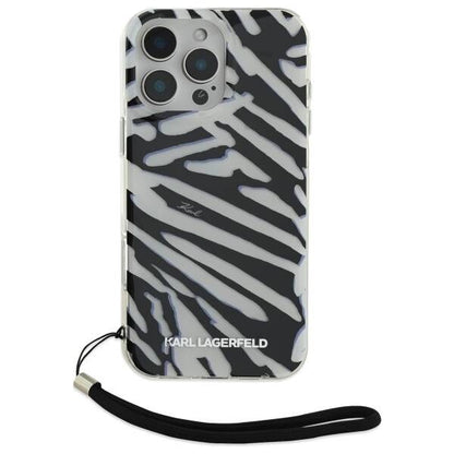 Case for Apple iPhone 16 Pro, Karl Lagerfeld, IML Luxury Zebra Pattern with Strap, Black