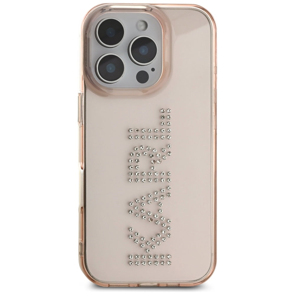 Puzdro pre Apple iPhone 16 Pro, Karl Lagerfeld, IML Rhinestones Pink Logo, Ružové