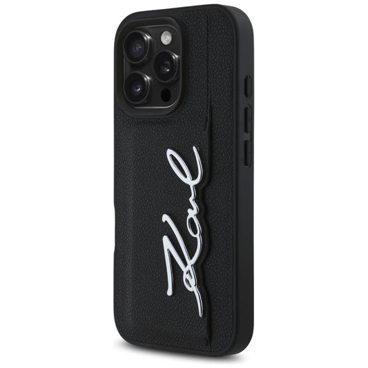 Puzdro pre Apple iPhone 16 Pro, Karl Lagerfeld, Metal Signature, Čierne