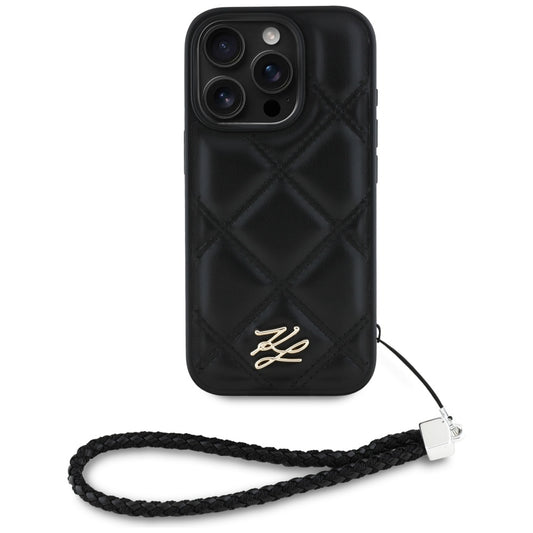 Puzdro pre Apple iPhone 16 Pro, Karl Lagerfeld, Quilted Initial Logo & Chain Strap, Čierne