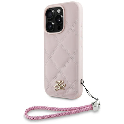 Puzdro pre Apple iPhone 16 Pro, Karl Lagerfeld, Quilted Initial Logo & Chain Strap, Ružová