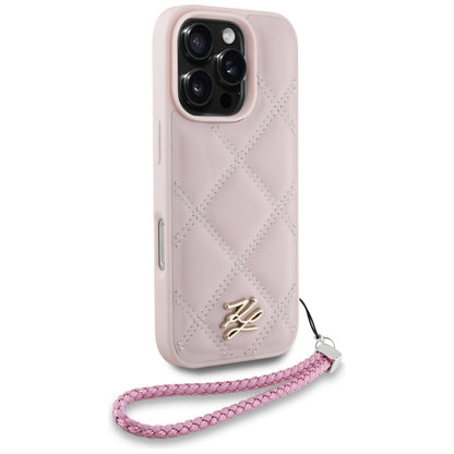Puzdro pre Apple iPhone 16 Pro, Karl Lagerfeld, Quilted Initial Logo & Chain Strap, Ružová