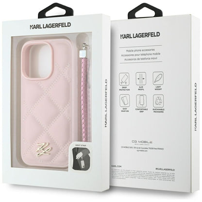 Puzdro pre Apple iPhone 16 Pro, Karl Lagerfeld, Quilted Initial Logo & Chain Strap, Ružová