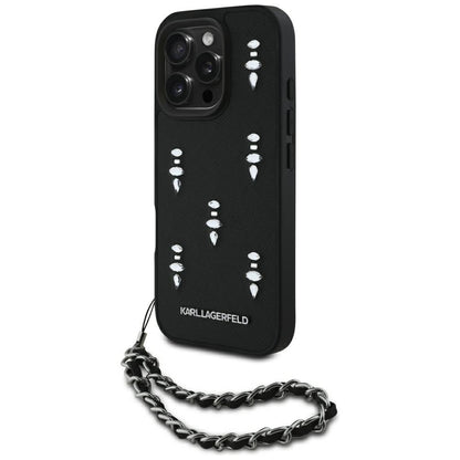 Puzdro pre Apple iPhone 16 Pro, Karl Lagerfeld, Saffiano Crystals & Charm, Čierne