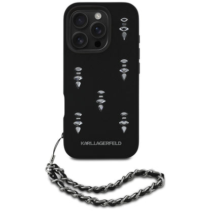Puzdro pre Apple iPhone 16 Pro, Karl Lagerfeld, Saffiano Crystals & Charm, Čierne