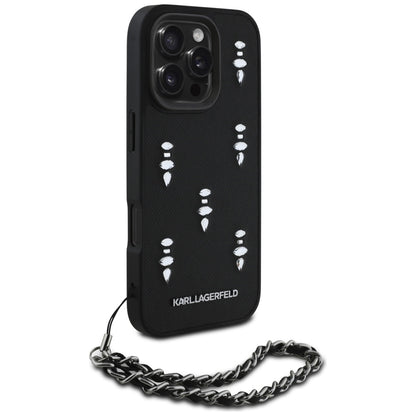 Puzdro pre Apple iPhone 16 Pro, Karl Lagerfeld, Saffiano Crystals & Charm, Čierne