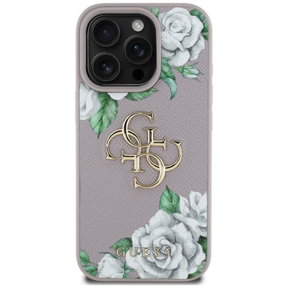 Puzdro pre Apple iPhone 16 Pro Max, Guess, 4G Grained Roses Big Logo, Fialová