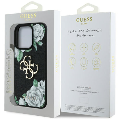 Puzdro pre Apple iPhone 16 Pro Max, Guess, 4G Grained Roses Big Logo, Čierne
