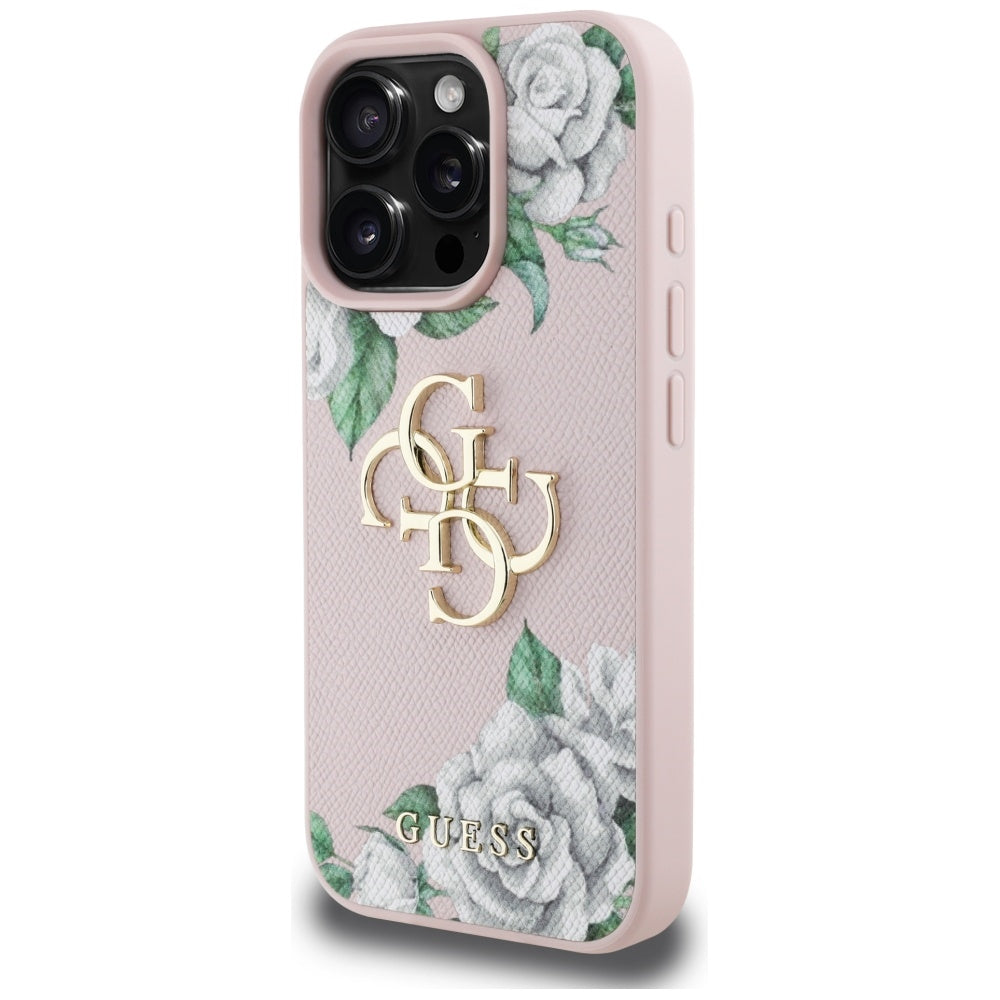 Case for Apple iPhone 16 Pro Max, Guess, 4G Grained Roses Big Logo, Pink