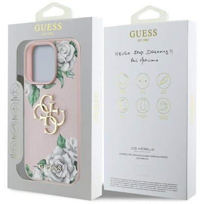 Case for Apple iPhone 16 Pro Max, Guess, 4G Grained Roses Big Logo, Pink