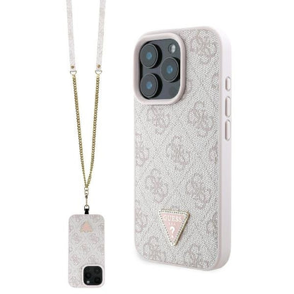 Puzdro pre Apple iPhone 16 Pro Max, Guess, Crossbody 4G Triangle Strass, Ružové.