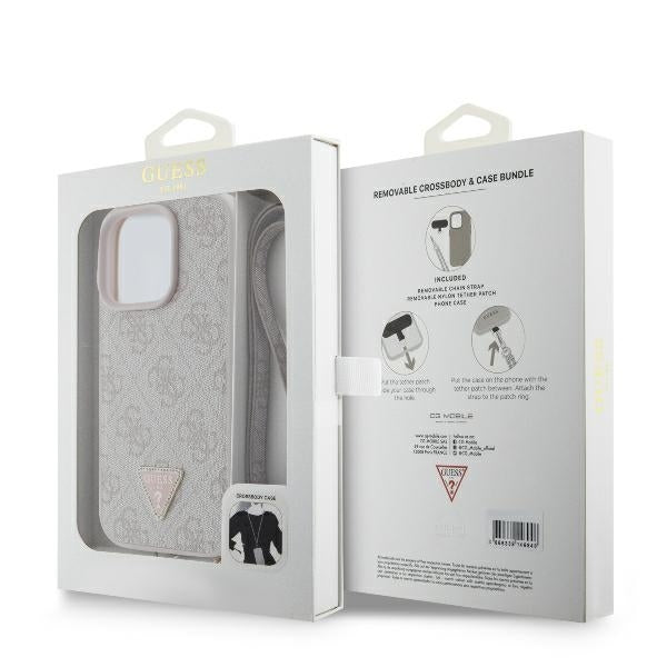 Puzdro pre Apple iPhone 16 Pro Max, Guess, Crossbody 4G Triangle Strass, Ružové.