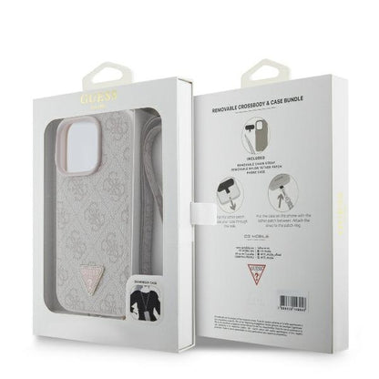 Puzdro pre Apple iPhone 16 Pro Max, Guess, Crossbody 4G Triangle Strass, Ružové.