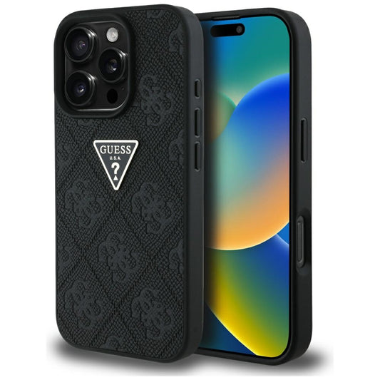 Puzdro pre Apple iPhone 16 Pro Max, Guess, Hot Stamp 4G Pattern Triangle Logo, Čierne