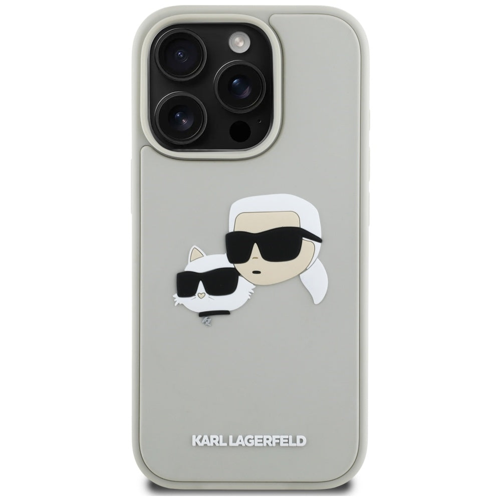 Puzdro pre Apple iPhone 16 Pro Max, Karl Lagerfeld, 3D Rubber Karl & Choupette, Béžová