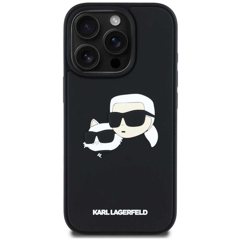 Puzdro pre Apple iPhone 16 Pro Max, Karl Lagerfeld, 3D Rubber Karl & Choupette, Čierne