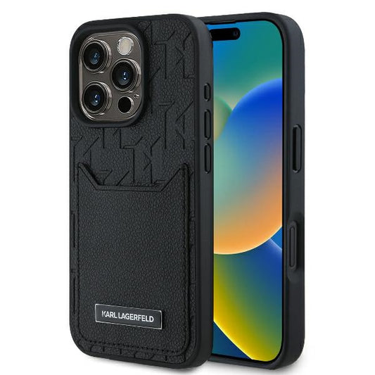 Puzdro pre Apple iPhone 16 Pro Max, Karl Lagerfeld, Cardslots Monogram, Čierne