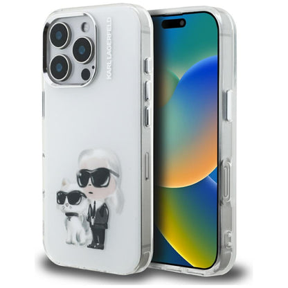 Puzdro pre Apple iPhone 16 Pro Max, Karl Lagerfeld, IML Aquarelle Logo Karl & Choupette, Biela