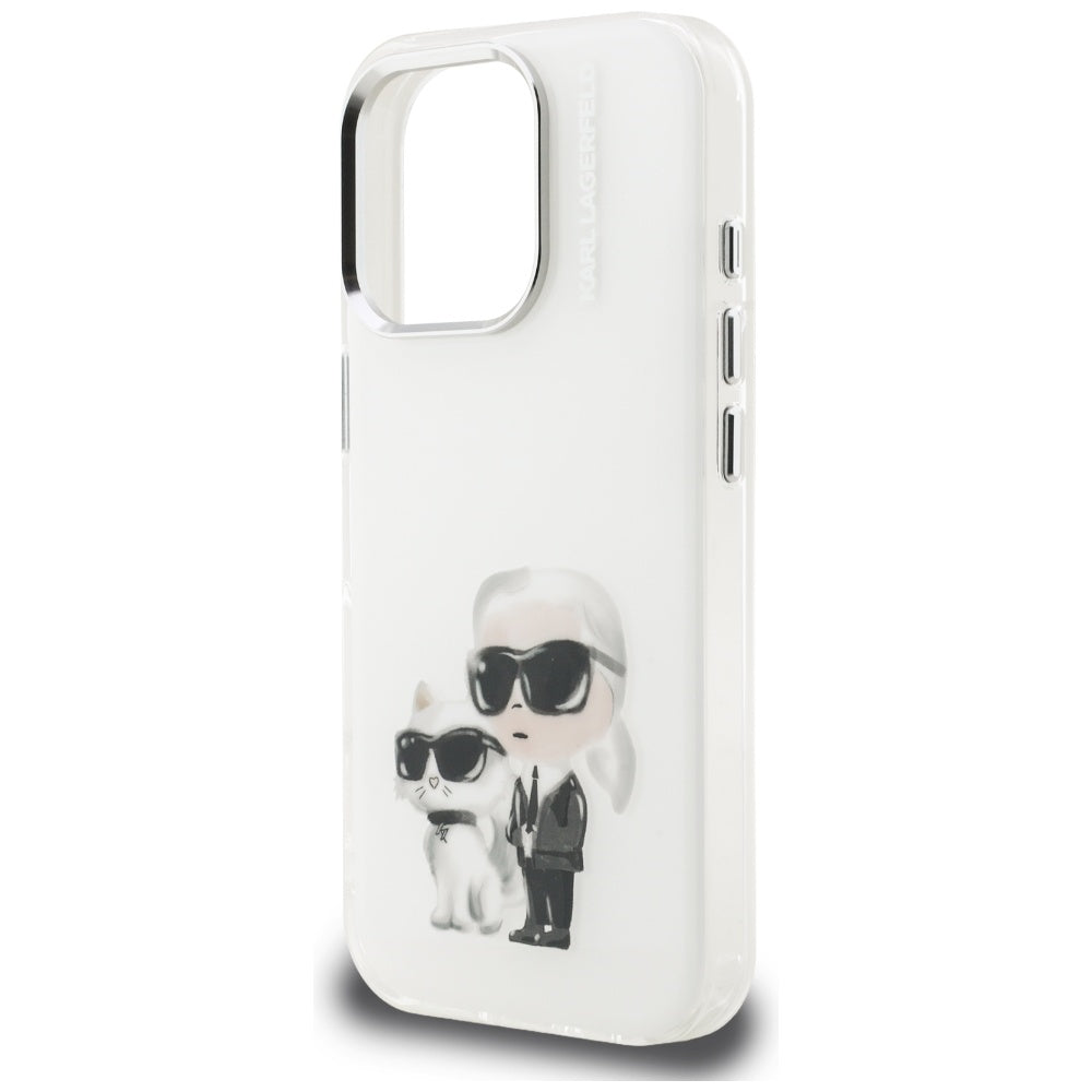 Puzdro pre Apple iPhone 16 Pro Max, Karl Lagerfeld, IML Aquarelle Logo Karl & Choupette, Biela