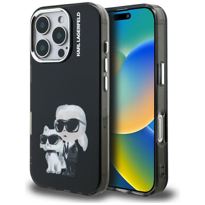 Puzdro pre Apple iPhone 16 Pro Max, Karl Lagerfeld, IML Aquarelle Logo Karl & Choupette, Čierne