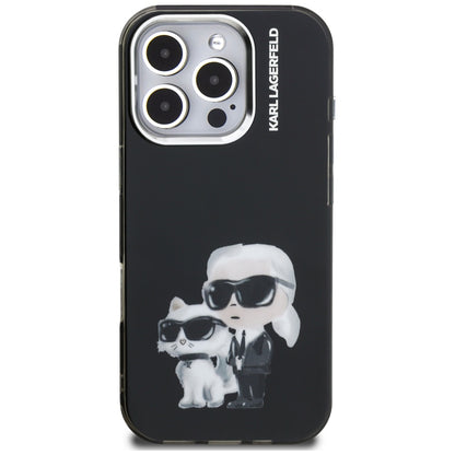 Puzdro pre Apple iPhone 16 Pro Max, Karl Lagerfeld, IML Aquarelle Logo Karl & Choupette, Čierne