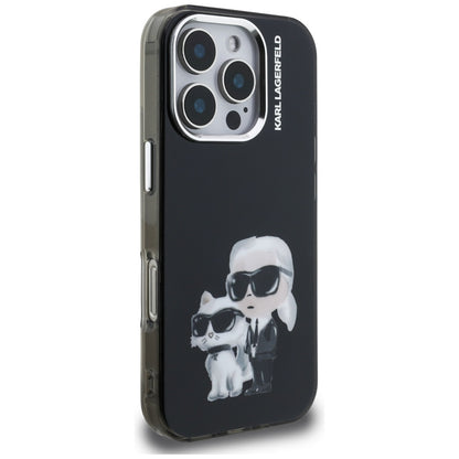 Puzdro pre Apple iPhone 16 Pro Max, Karl Lagerfeld, IML Aquarelle Logo Karl & Choupette, Čierne