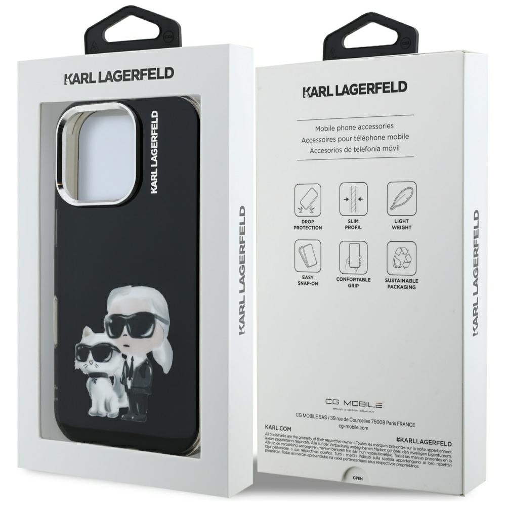 Puzdro pre Apple iPhone 16 Pro Max, Karl Lagerfeld, IML Aquarelle Logo Karl & Choupette, Čierne