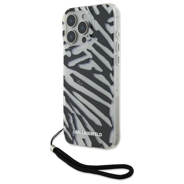 Puzdro pre Apple iPhone 16 Pro Max, Karl Lagerfeld, IML Luxury Zebra Pattern with Strap, Čierne