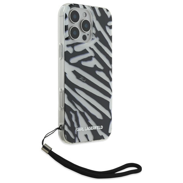 Puzdro pre Apple iPhone 16 Pro Max, Karl Lagerfeld, IML Luxury Zebra Pattern with Strap, Čierne