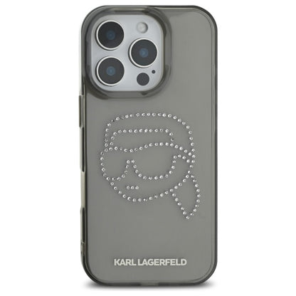 Puzdro pre Apple iPhone 16 Pro Max, Karl Lagerfeld, IML Rhinestones Karl's Head, Čierne