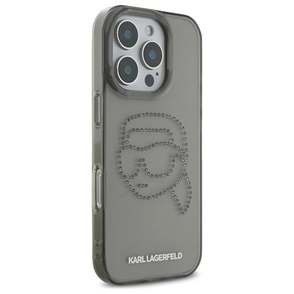 Puzdro pre Apple iPhone 16 Pro Max, Karl Lagerfeld, IML Rhinestones Karl's Head, Čierne