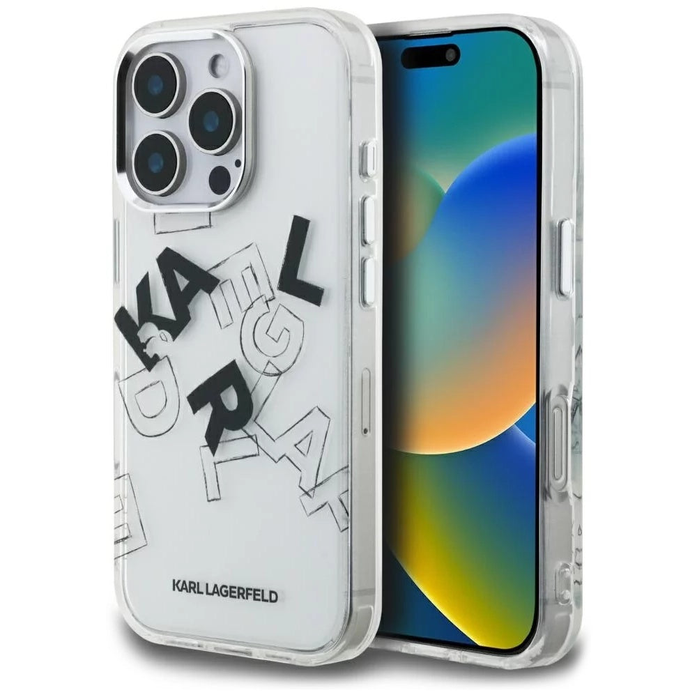 Case for Apple iPhone 16 Pro Max, Karl Lagerfeld, IML Sketched Graphic Logo, Transparent
