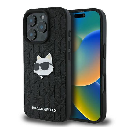 Puzdro pre Apple iPhone 16 Pro Max, Karl Lagerfeld, Monogram Choupette's Head, Čierne