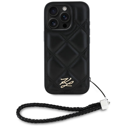 Puzdro pre Apple iPhone 16 Pro Max, Karl Lagerfeld, Quilted Initial Logo & Chain Strap, Čierne