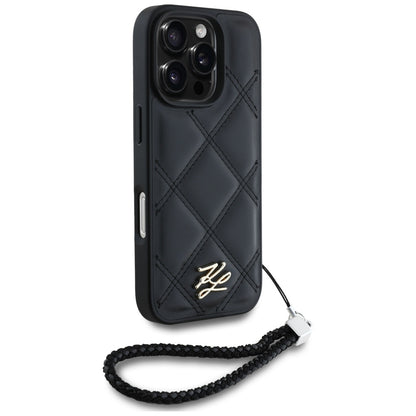 Puzdro pre Apple iPhone 16 Pro Max, Karl Lagerfeld, Quilted Initial Logo & Chain Strap, Čierne