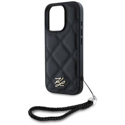 Puzdro pre Apple iPhone 16 Pro Max, Karl Lagerfeld, Quilted Initial Logo & Chain Strap, Čierne