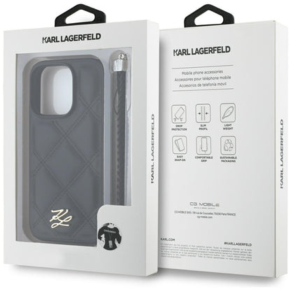 Puzdro pre Apple iPhone 16 Pro Max, Karl Lagerfeld, Quilted Initial Logo & Chain Strap, Čierne