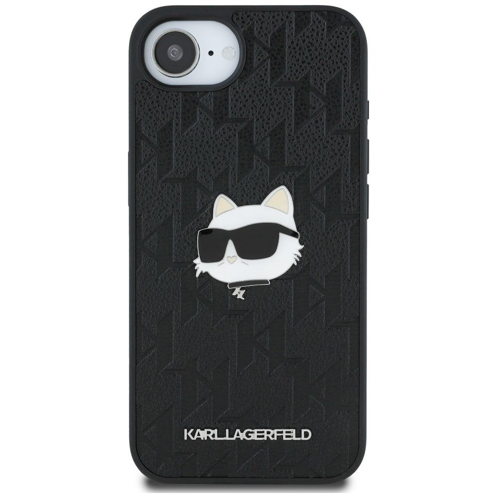 Puzdro pre Apple iPhone 16e, Karl Lagerfeld, Monogram Choupette's Head, Čierne