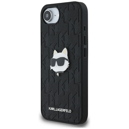 Puzdro pre Apple iPhone 16e, Karl Lagerfeld, Monogram Choupette's Head, Čierne