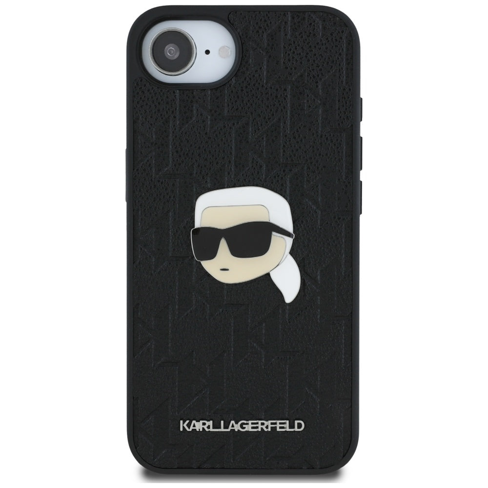 Puzdro pre Apple iPhone 16e, Karl Lagerfeld, Monogram Karl's Head, Čierne