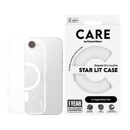 Puzdro pre Apple iPhone 16e, PanzerGlass, Care Urban Combat Star Lit, Biela Transparentná