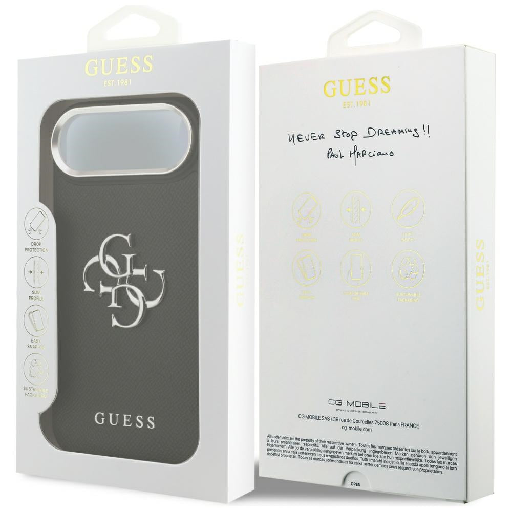 Puzdro pre Apple iPhone 17 Air, Guess, 4G Grained Big and Classic Logo, Čierno Strieborné