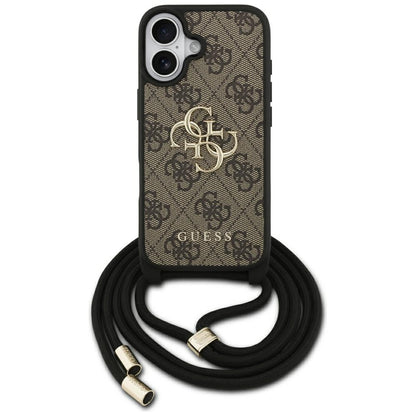 Puzdro pre Apple iPhone 17, Guess, 4G CBDY Big Logo with Cord Strap, Hnedé