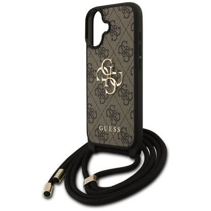 Puzdro pre Apple iPhone 17, Guess, 4G CBDY Big Logo with Cord Strap, Hnedé