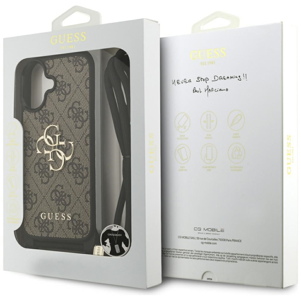 Puzdro pre Apple iPhone 17, Guess, 4G CBDY Big Logo with Cord Strap, Hnedé