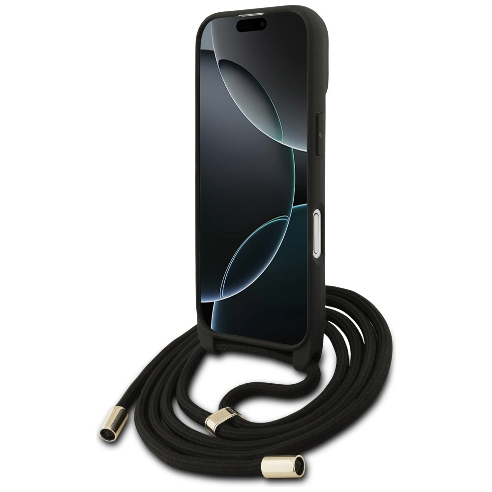 Puzdro pre Apple iPhone 17, Guess, 4G CBDY Big Logo with Cord Strap, Čierne